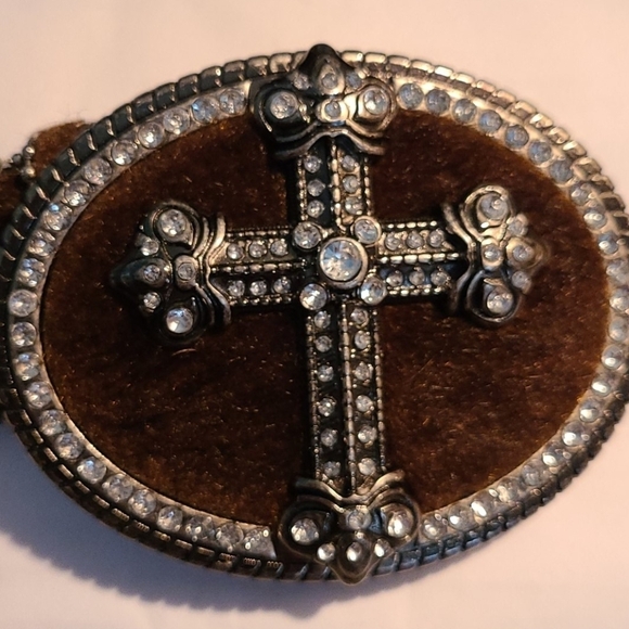 Calf Hair Belt‎ Rhinestone Cross Buckle Belt Large - Picture 3 of 4